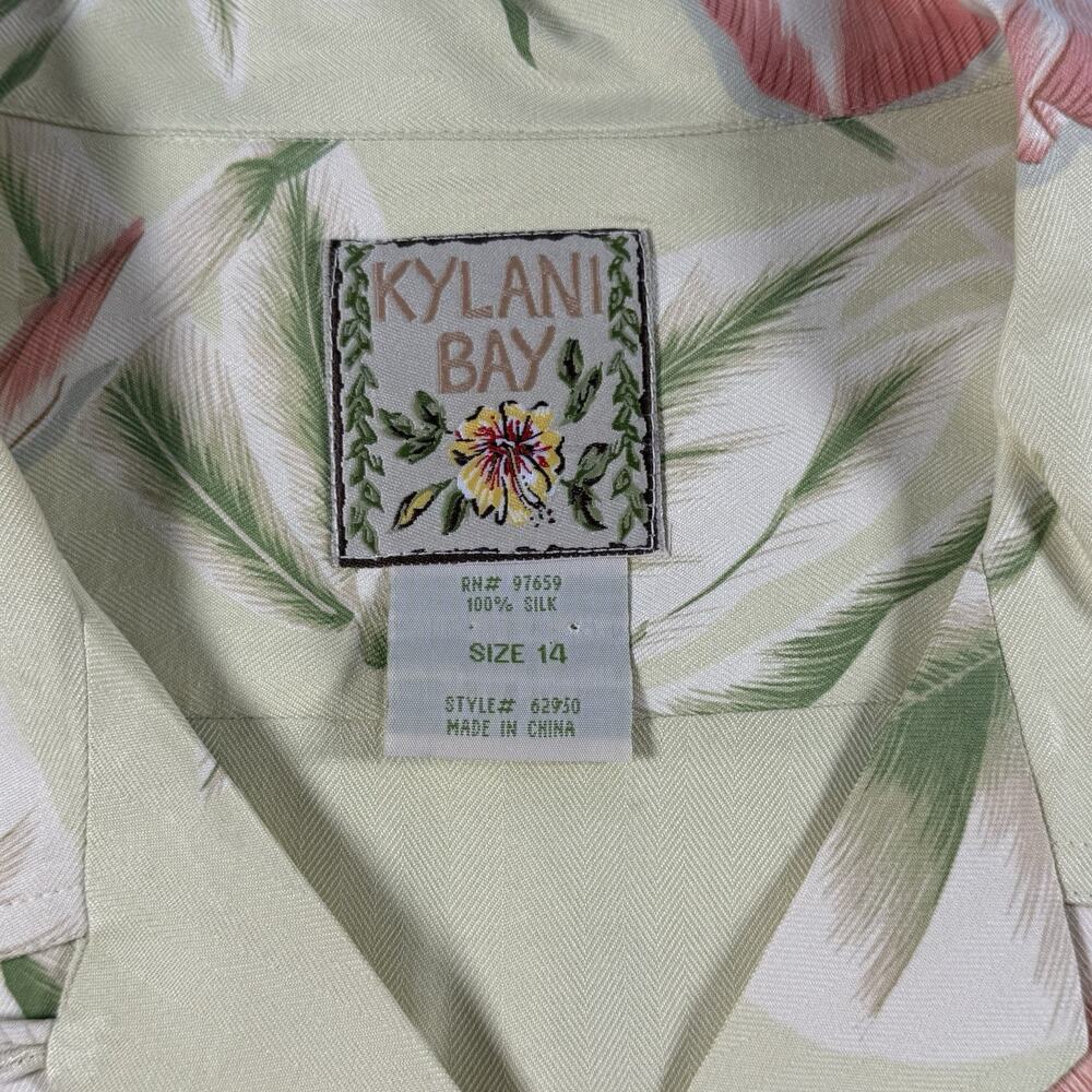 Kylani Bay 100% Silk Hawaiian Floral Shirt Women’s Size 14 Button Up - Picture 5 of 5